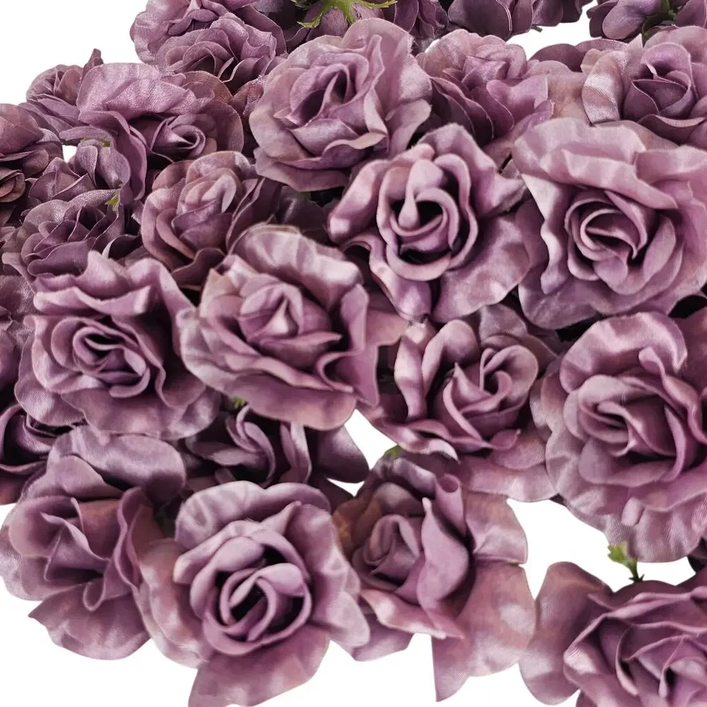 100 Plum Purple Satin Rose Heads Stemless Wedding Floral Craft DIY 2.5in
